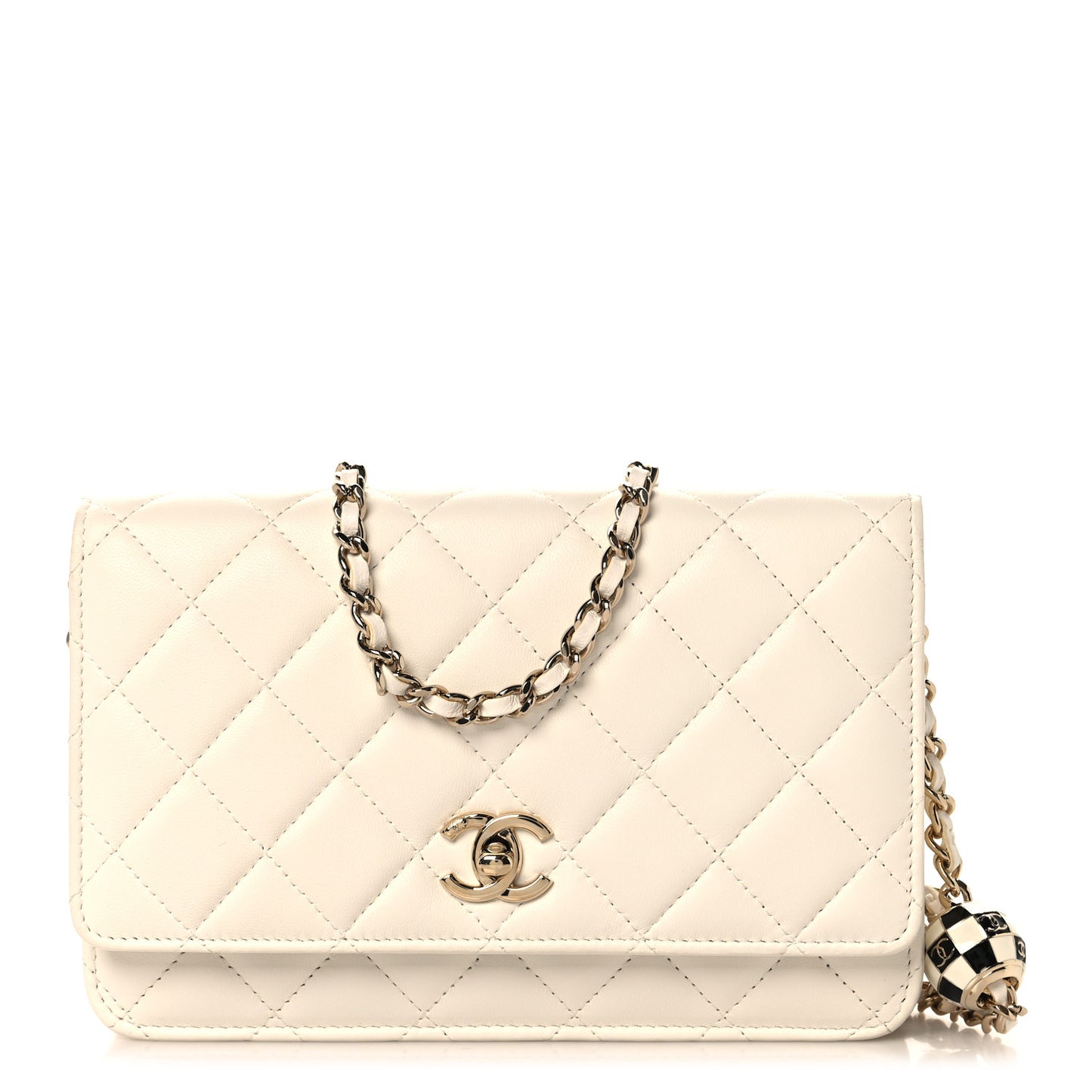 Lambskin Enamel Quilted Pearl Crush Wallet On Chain WOC White