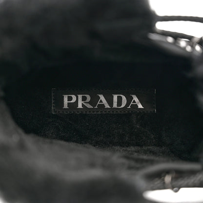 Prada Calfskin Nylon Shearling Metal Triangle Logo Brixxen Boots 37.5 Black 7 of 9