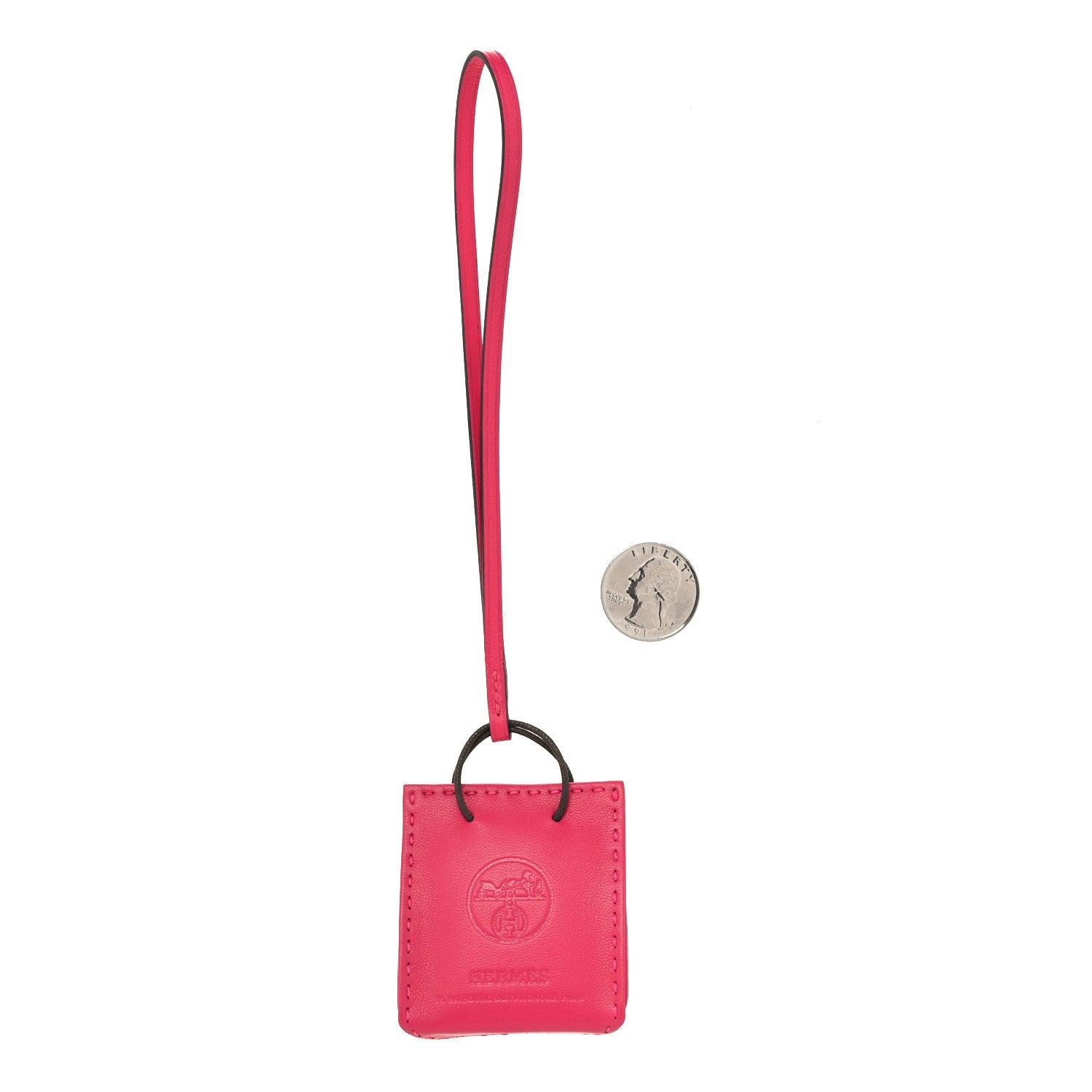 Hermes Milo Lambskin Swift Shopping Bag Charm Rose Mexico 2 of 3