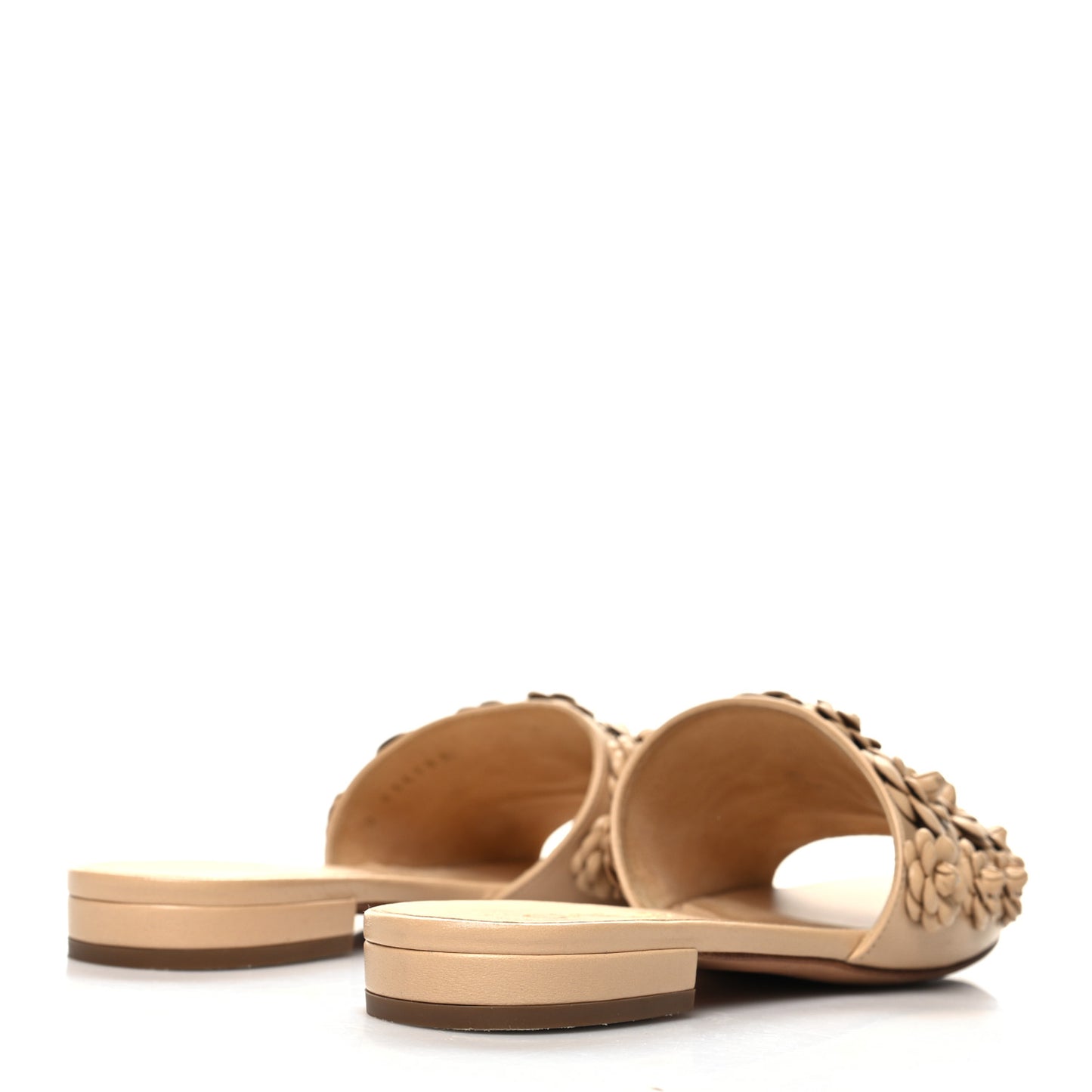 Lambskin Camellia Slide Sandals 36 Beige