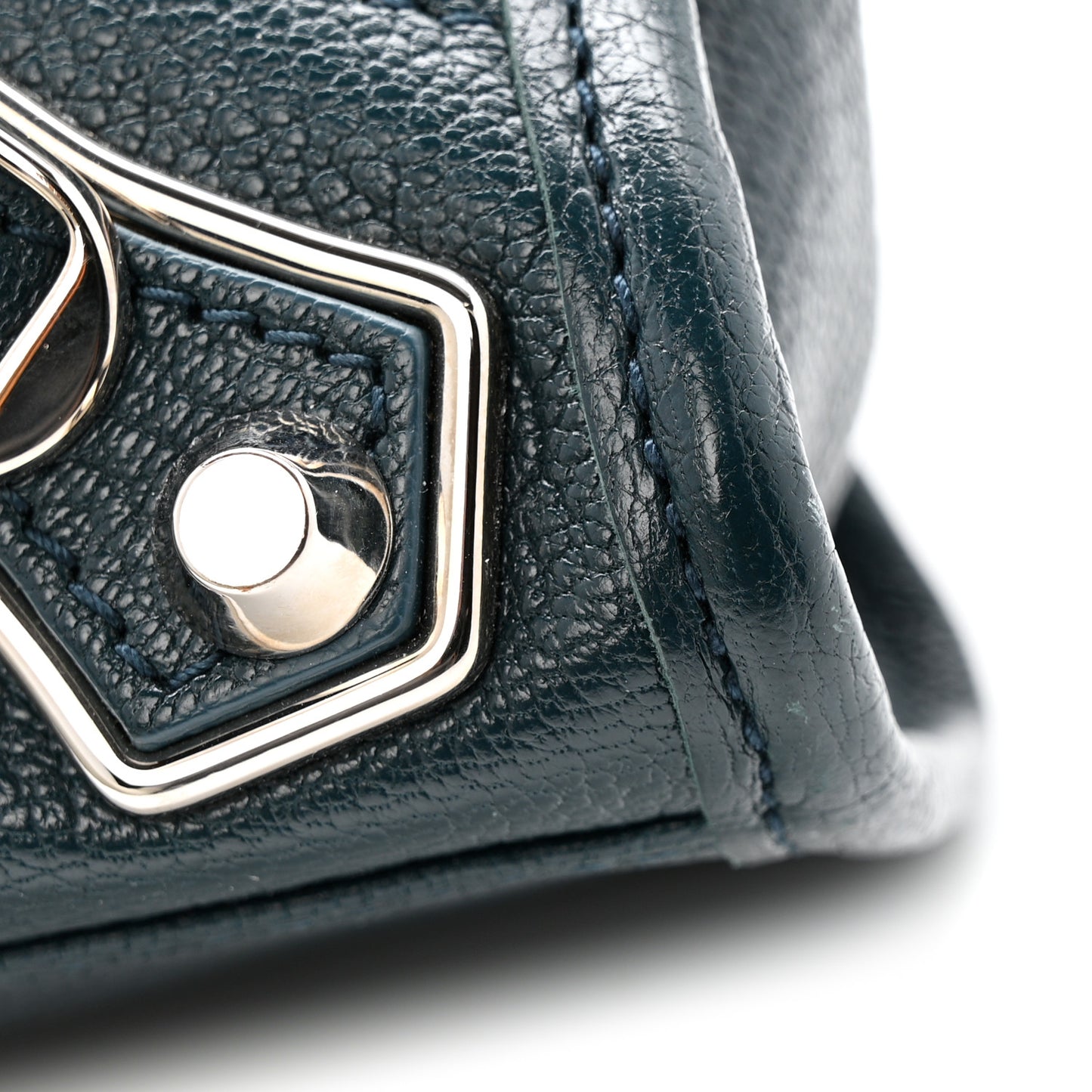 Chevre Silver Metallic Edge Hardware Mini City Bleu Paon