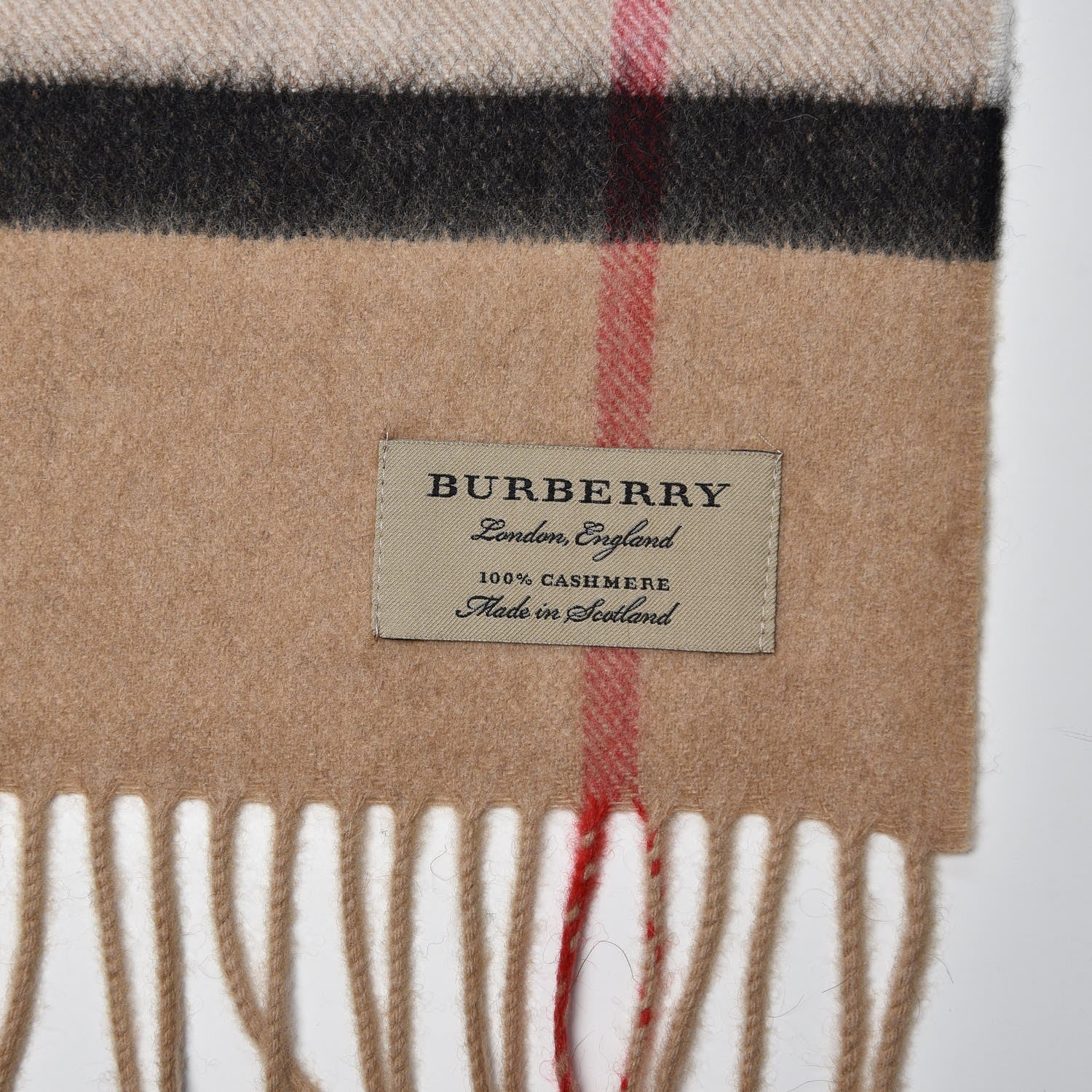 Burberry Cashmere Giant Check Fringe Scarf Camel 4 of 5