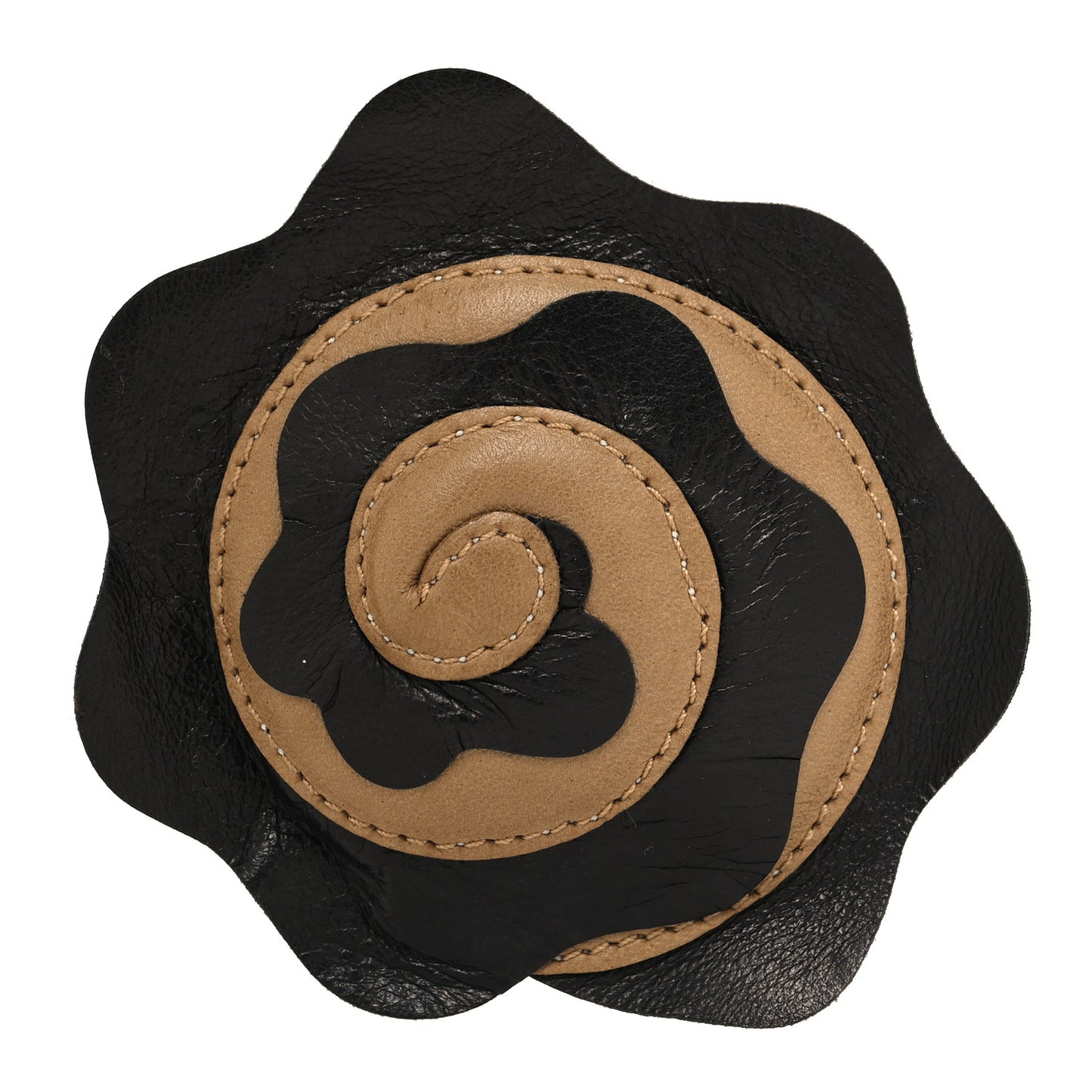 Calfskin Flower Brooch Brown Black