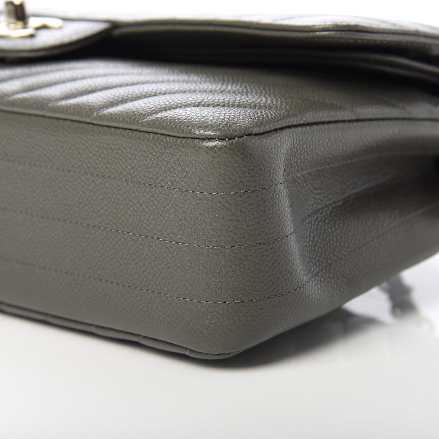 Caviar Chevron Quilted Medium Double Flap Dark Grey