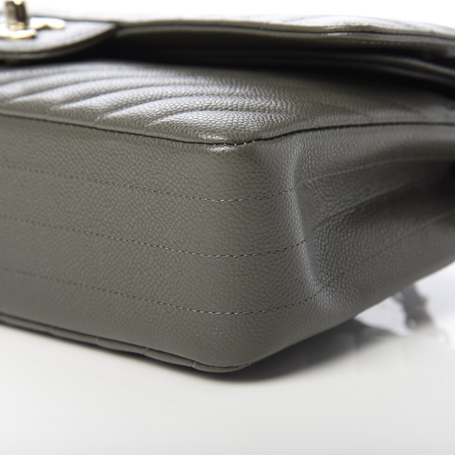 Chanel Caviar Chevron Quilted Medium Double Flap Dark Grey 10 of 11