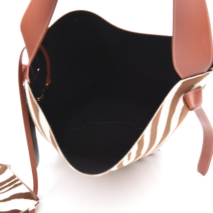 Celine Shiny Smooth Calfskin Zebra Printed Calf Hair Small Twisted Cabas Chalk Brick 5 of 10