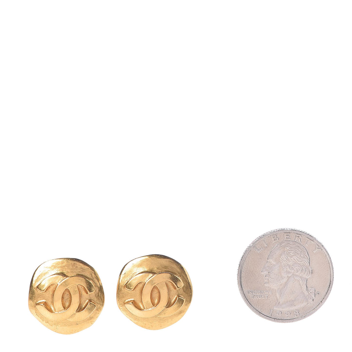 CC Button Clip On Earrings Gold