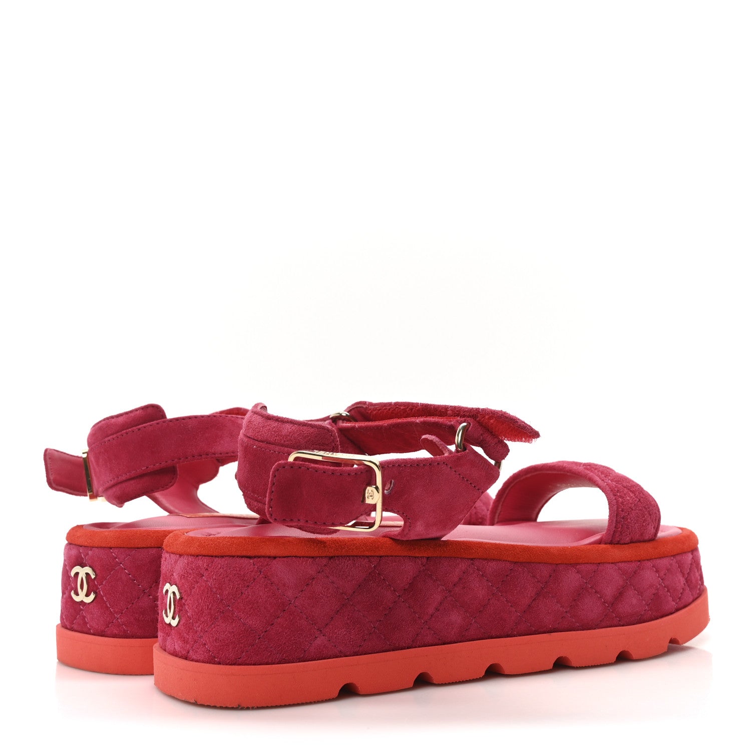 Chanel Suede Quilted Platform Sandals 37.5 Red Light Red 5 of 9