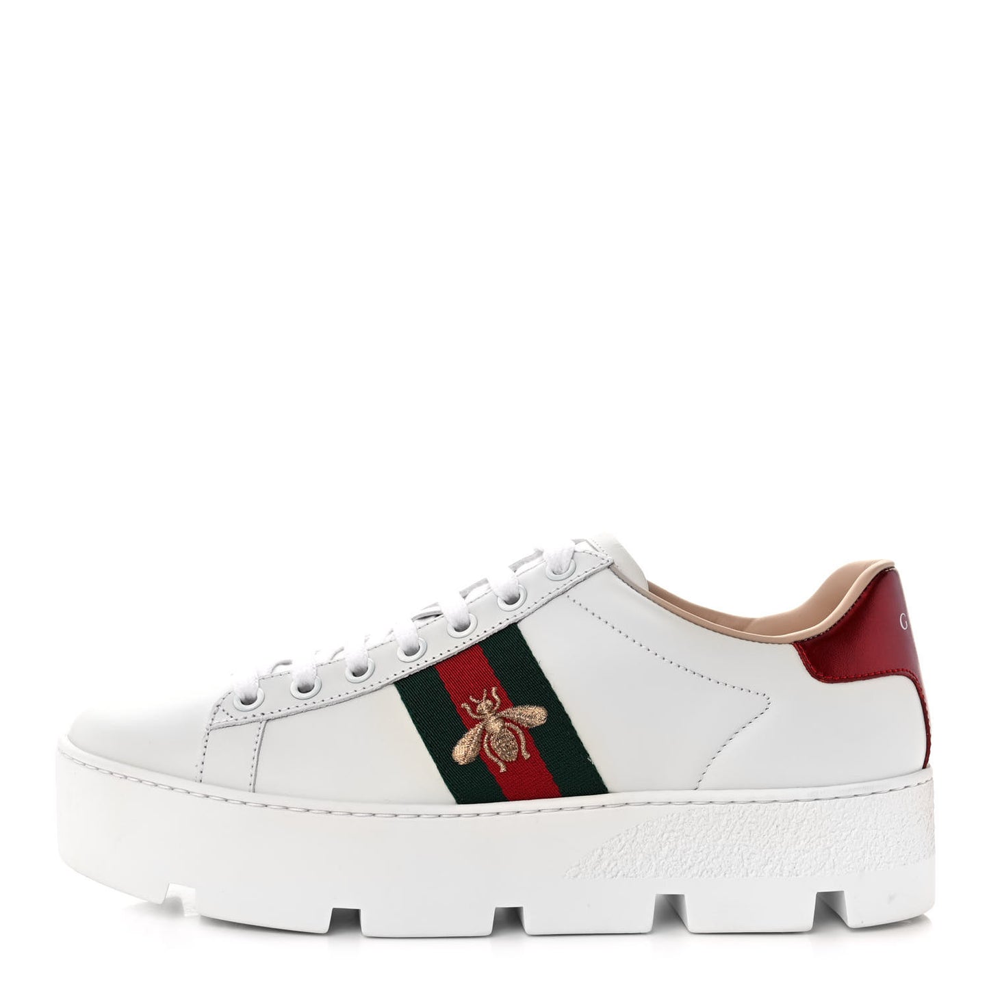 Calfskin Web Bee Embroidered Womens Ace Platform Sneakers 37.5 White