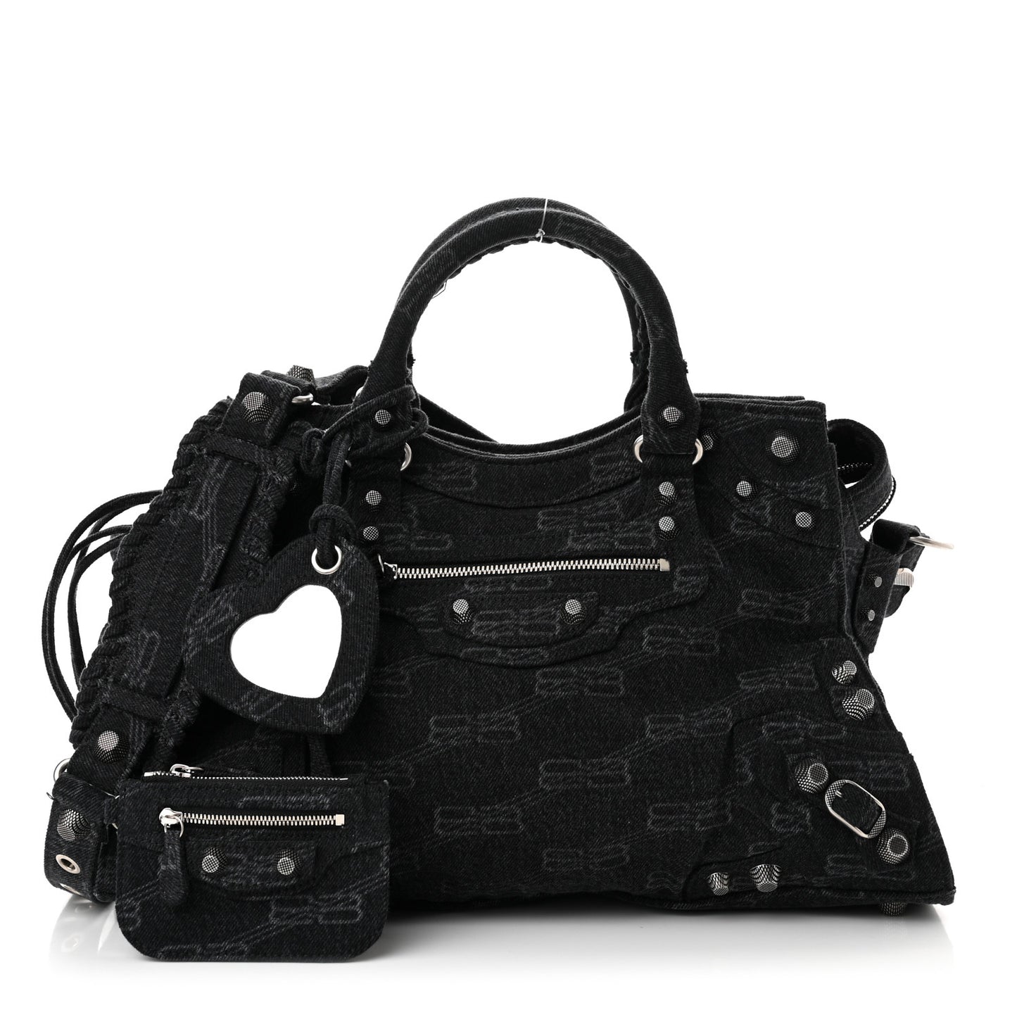 Washed Denim BB Monogram Neo Cagole City Handbag Black