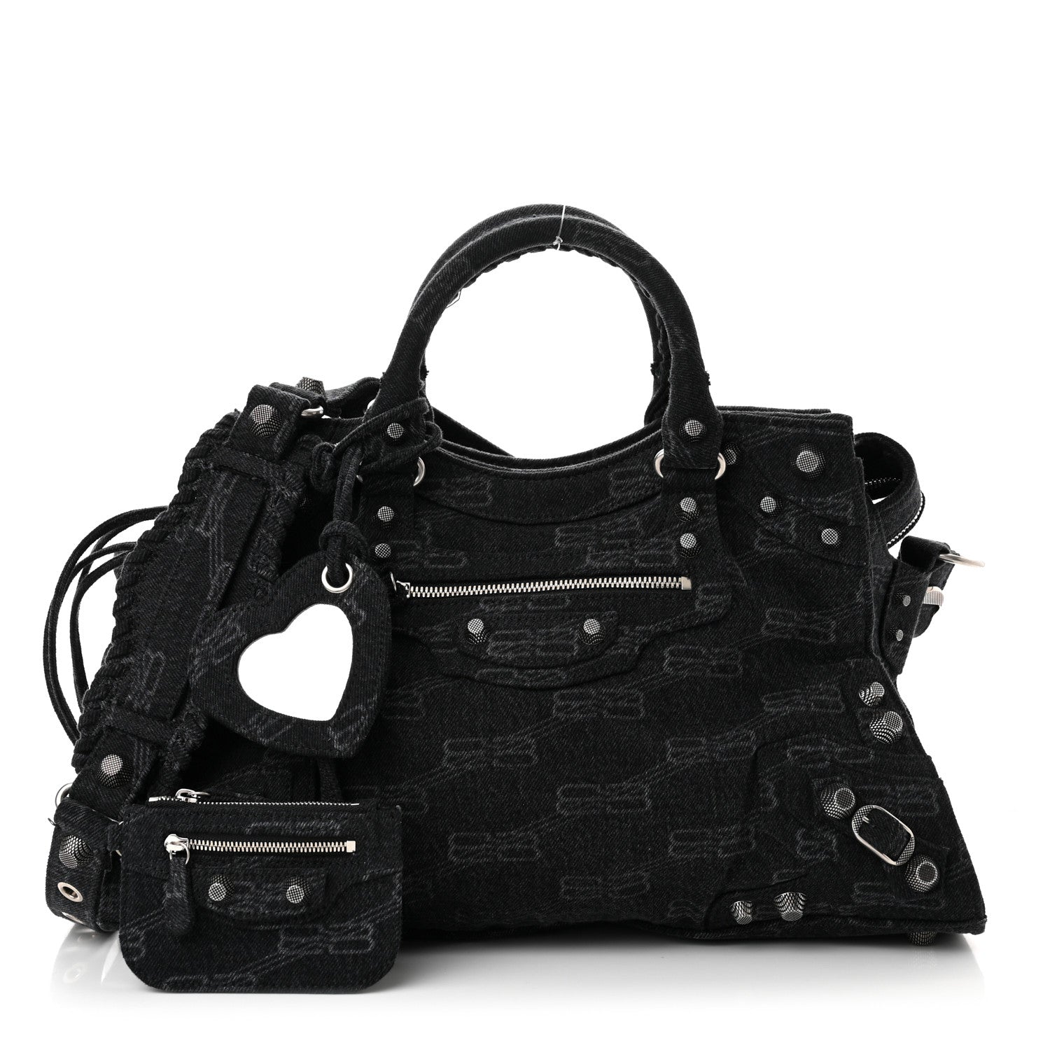 Balenciaga Washed Denim BB Monogram Neo Cagole City Handbag Black 1 of 8