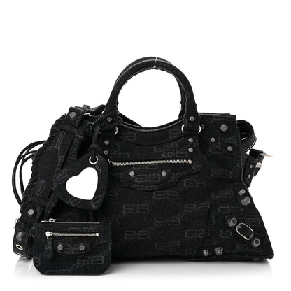 Balenciaga Washed Denim BB Monogram Neo Cagole City Handbag Black 1 of 8