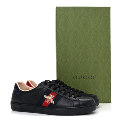Gucci Miro Soft Calfskin Laminated Ayers Web Bee Embroidered Mens Ace Sneakers 6 Black Red Flame Night 12 of 12