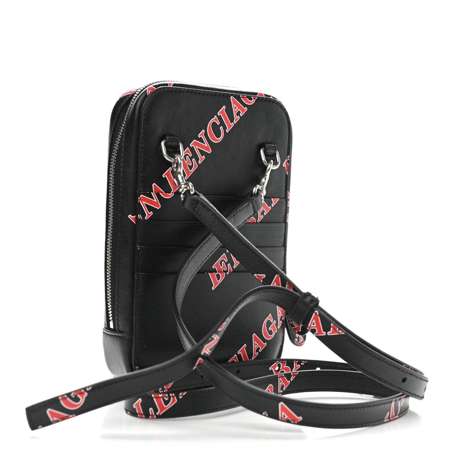 Calfskin Logo Print Cash Phone Holder Bag Black Red