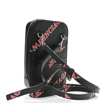 Balenciaga Calfskin Logo Print Cash Phone Holder Bag Black Red 3 of 8