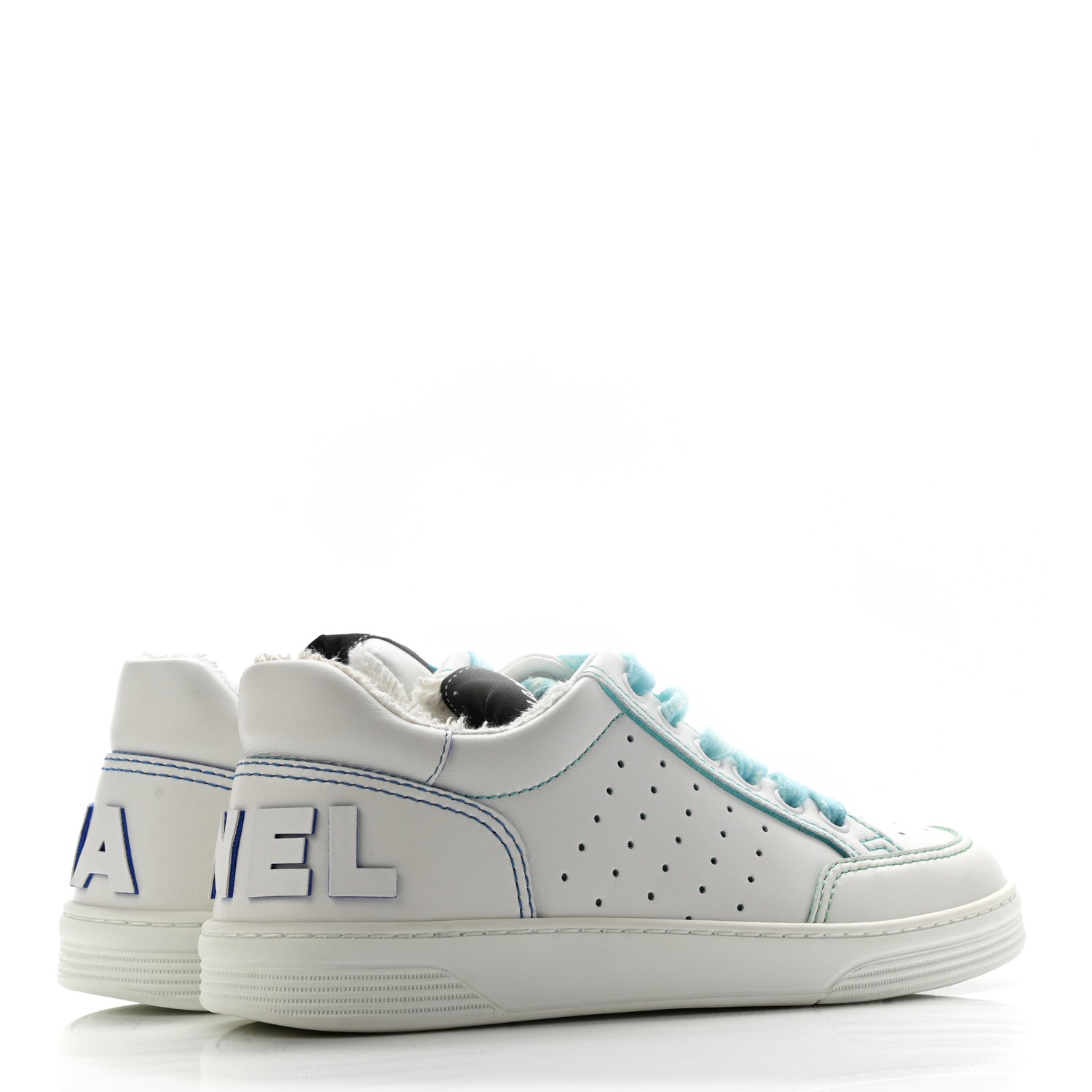 Chanel Calfskin Womens Logo Sneakers 36.5 White Blue 4 of 8