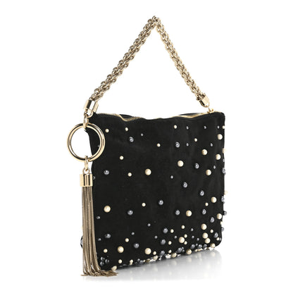 Jimmy Choo Suede Pearl Embellished Callie Tassel Clutch Bag Black 3 of 12