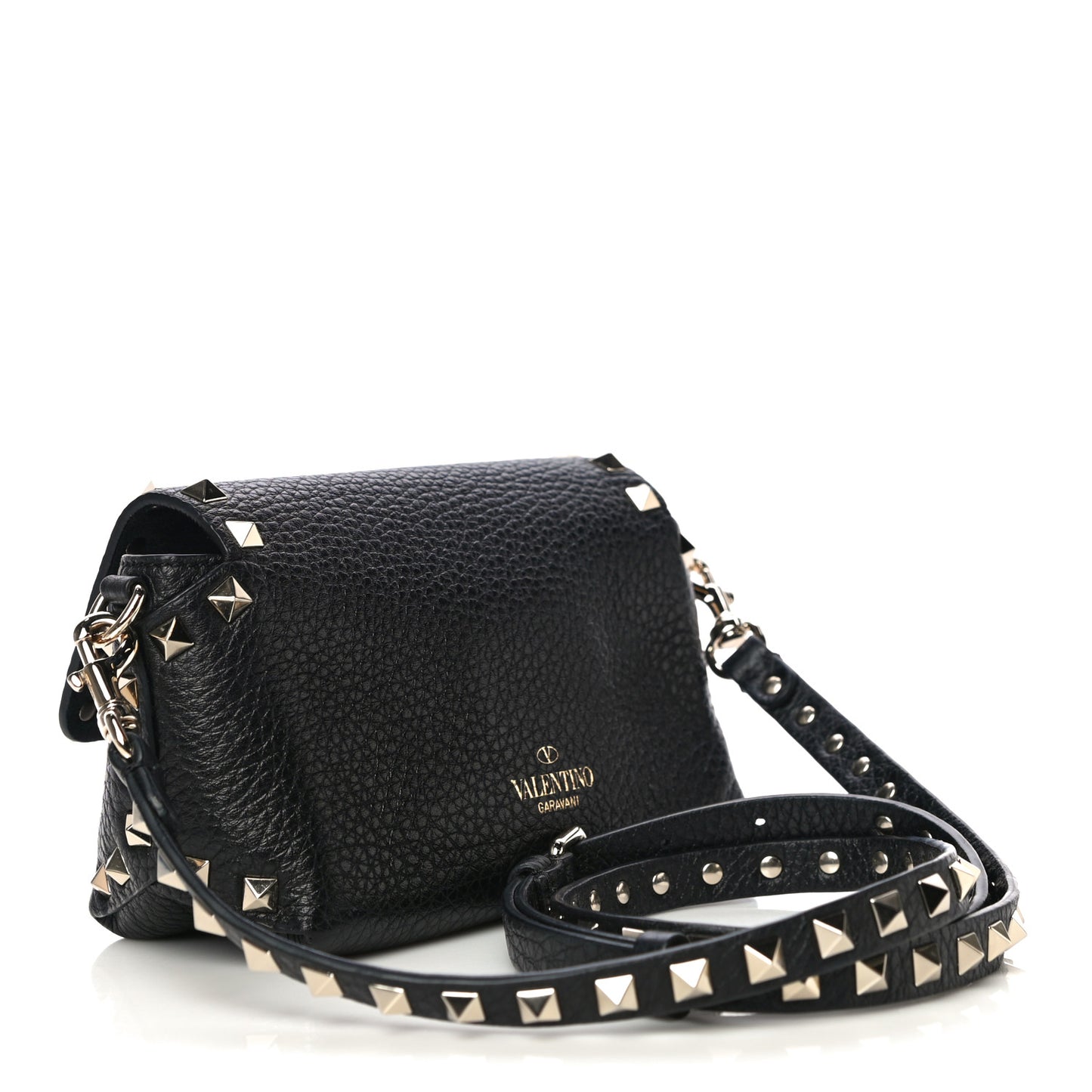 Pebbled Calfskin Mini Rockstud Crossbody Bag Black