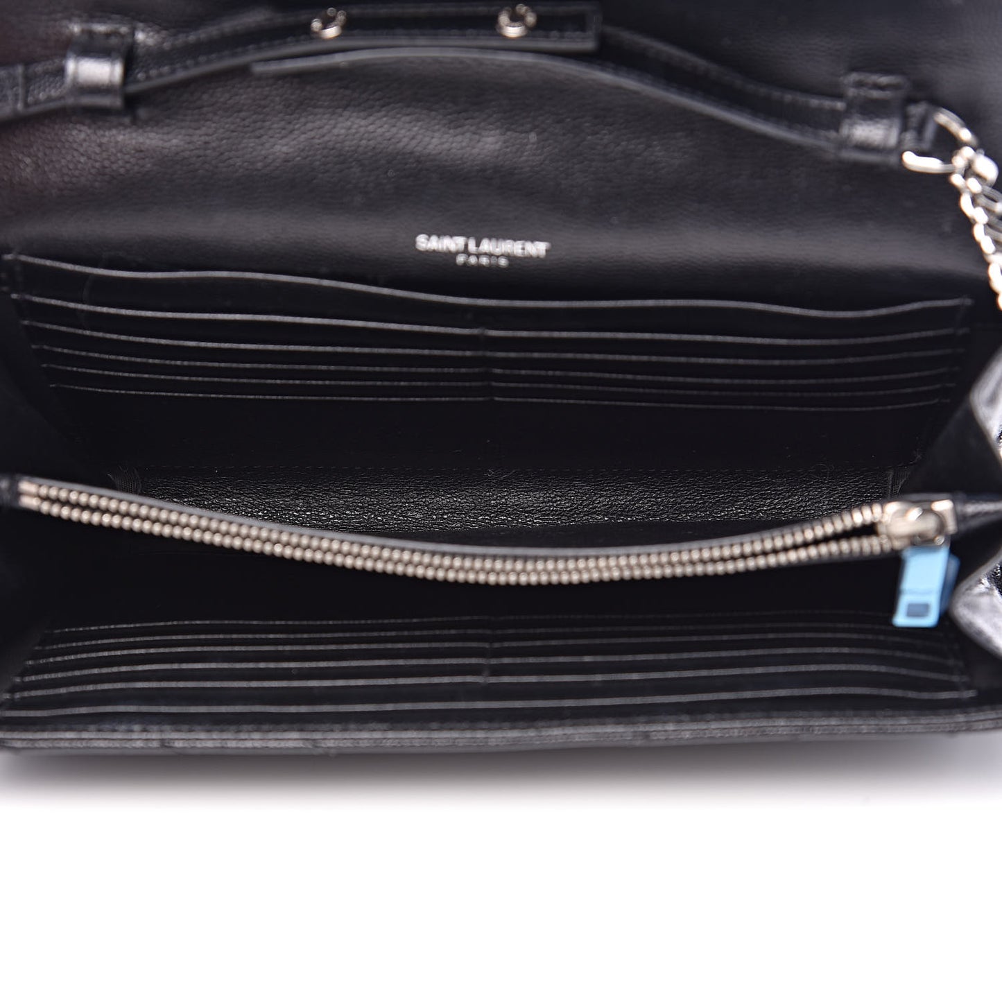 Grain De Poudre Matelasse Chevron Bi-Color Monogram Chain Wallet White Black
