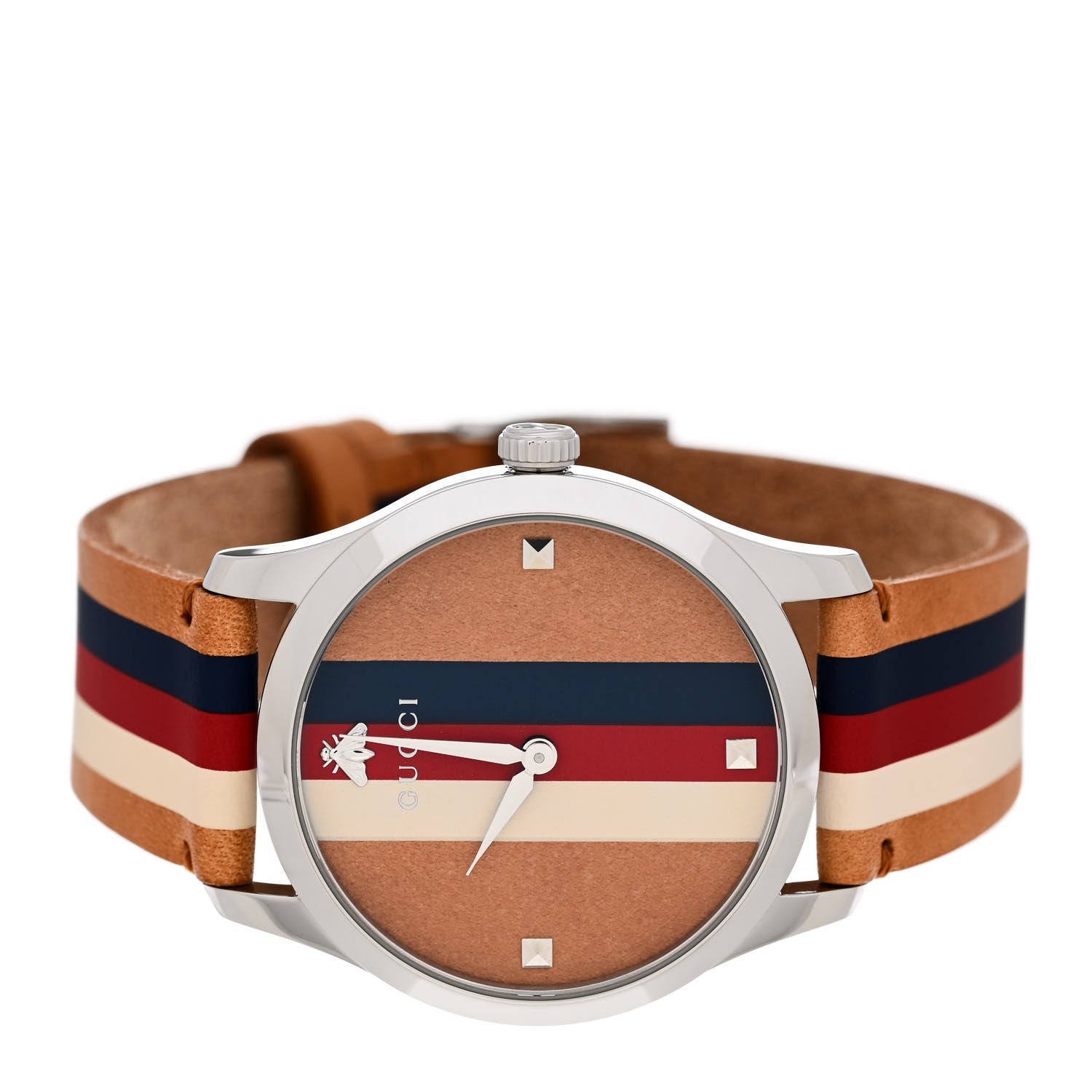 Gucci Stainless Steel Calfskin 38mm G-Timeless Stripe Web Quartz Watch Brown 2 of 5