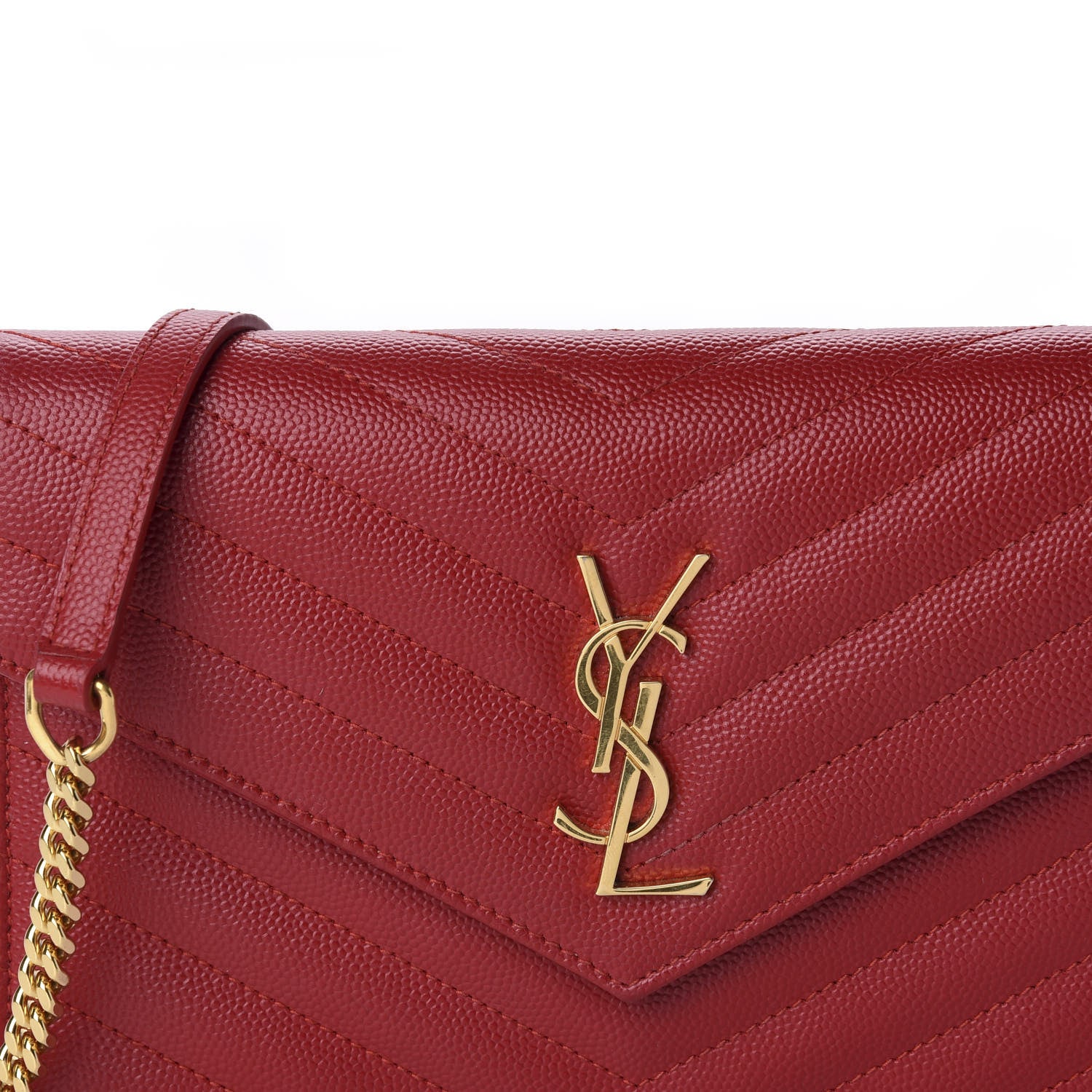 Saint Laurent Grain De Poudre Matelasse Chevron Monogram Envelope Chain Wallet New Red 10 of 11