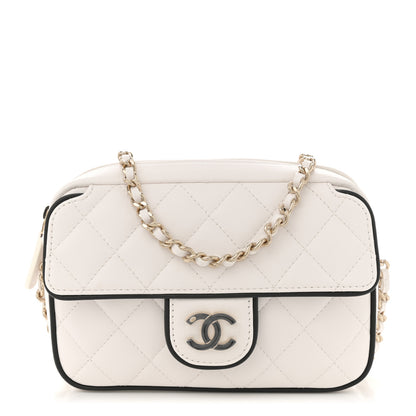 Chanel Lambskin Resin Quilted Chain Camera Bag White Black 1 of 10