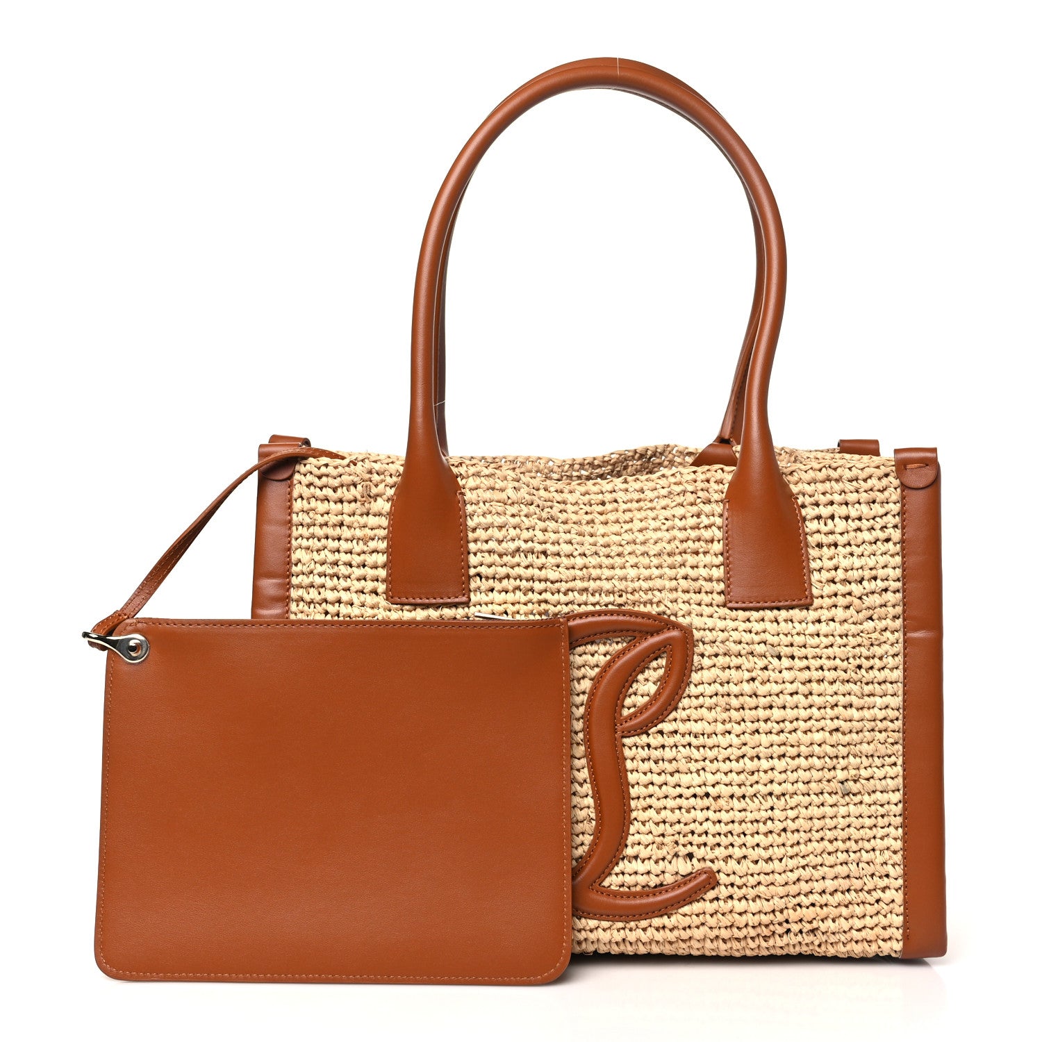 Christian Louboutin Raffia Calfskin Small By My Side Tote Natural Cuoio 3 of 11