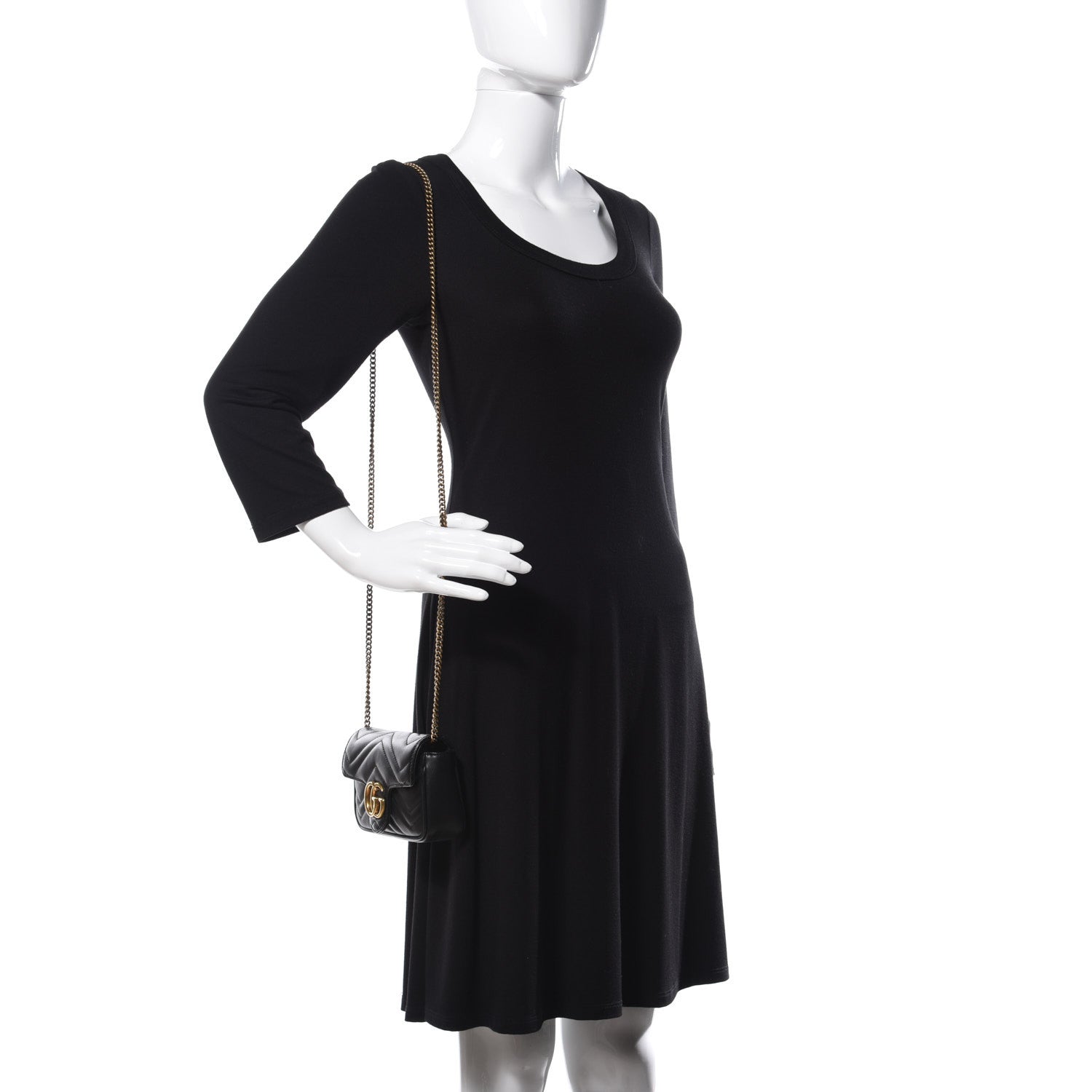 Gucci Calfskin Matelasse Super Mini GG Marmont Shoulder Bag Black 2 of 16