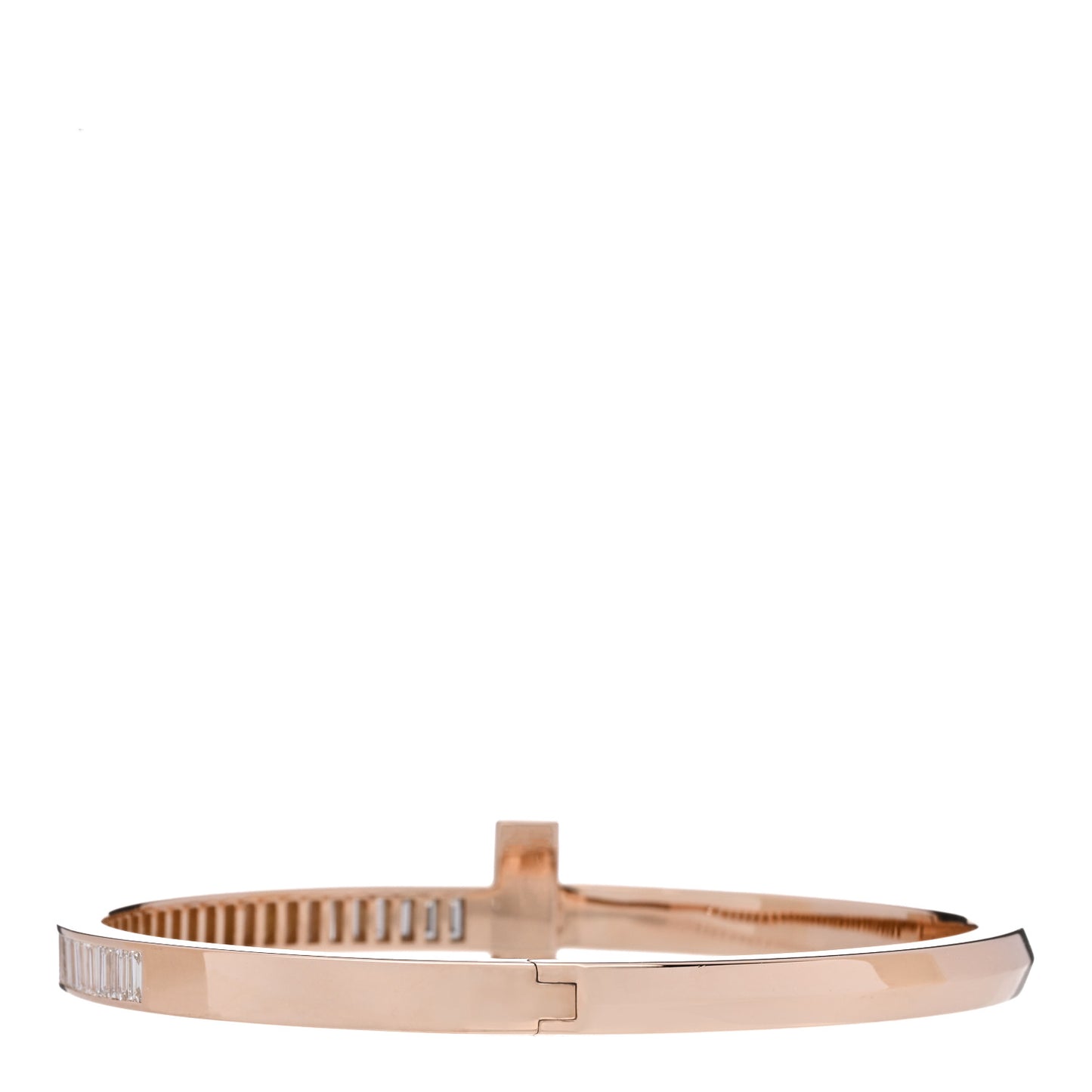 18K Rose Gold Diamond T T1 Wide Baguette Hinged Bracelet