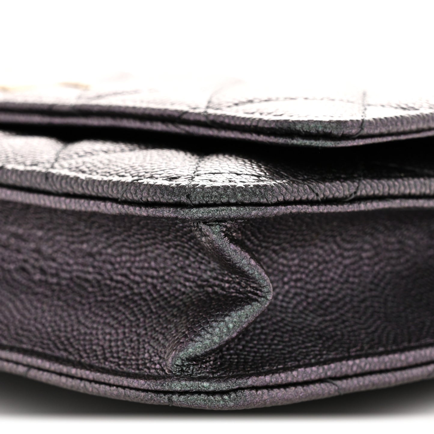Iridescent Caviar Quilted Wallet on Chain WOC Dark Blue