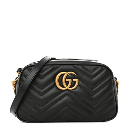 Gucci Calfskin Matelasse Small GG Marmont Chain Shoulder Bag Black 1 of 12