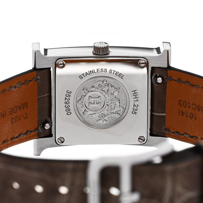 Hermes Stainless Steel Alligator Diamond Bezel Mother of Pearl 21mm Heure H Hour Quartz Watch Gris Elephant 4 of 5