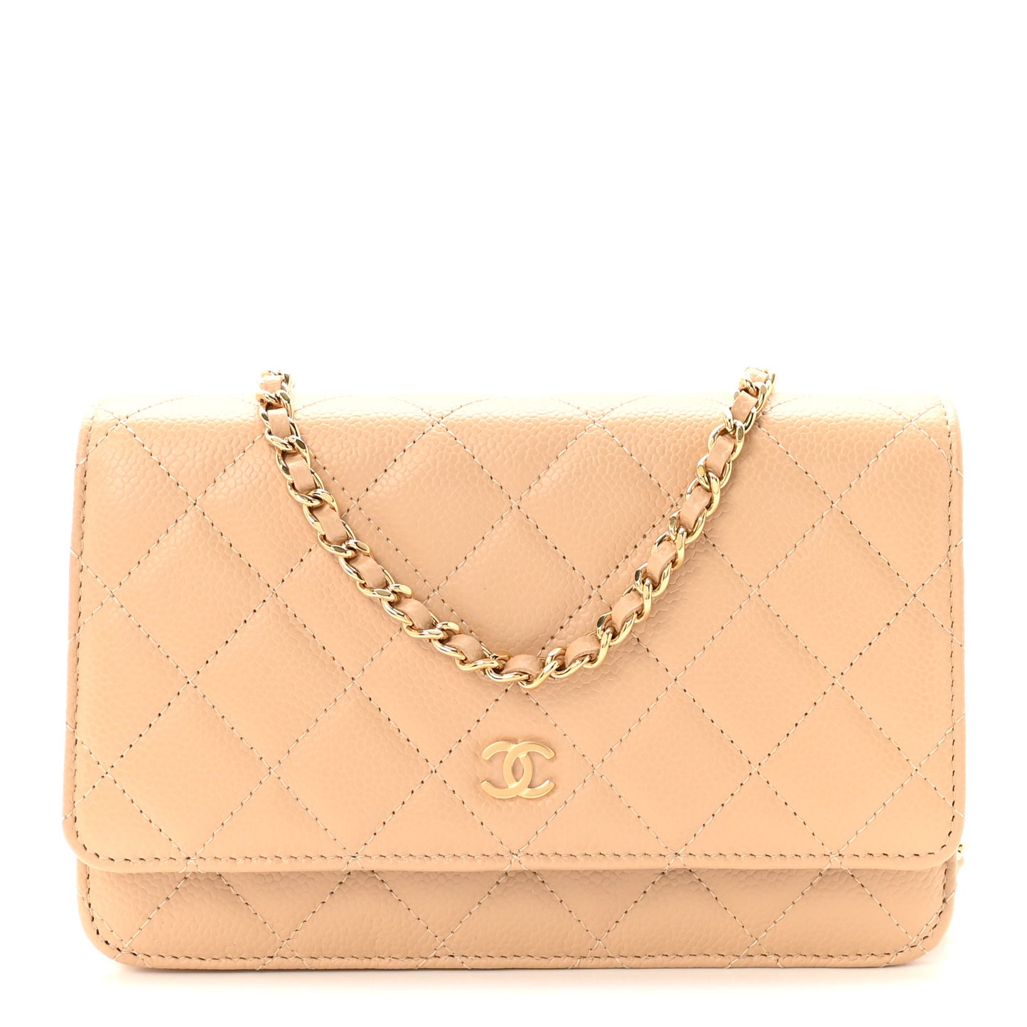 Caviar Quilted Wallet on Chain WOC Beige