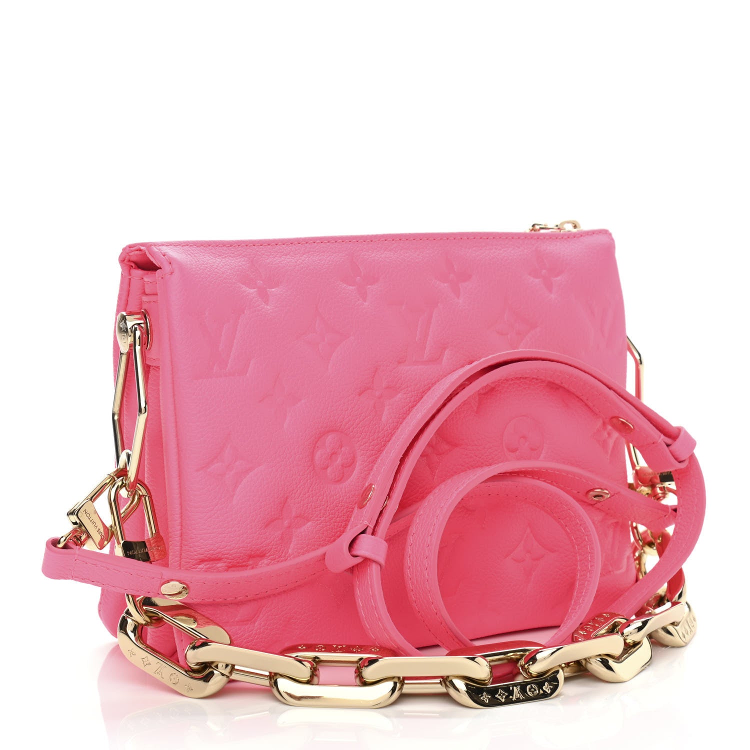 Louis Vuitton Calfskin Embossed Monogram Coussin BB Rose Fluo 3 of 9