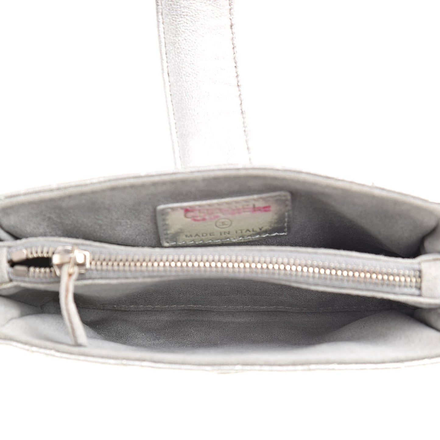 Metallic Lambskin Quilted Mini Phone Holder Clutch Silver