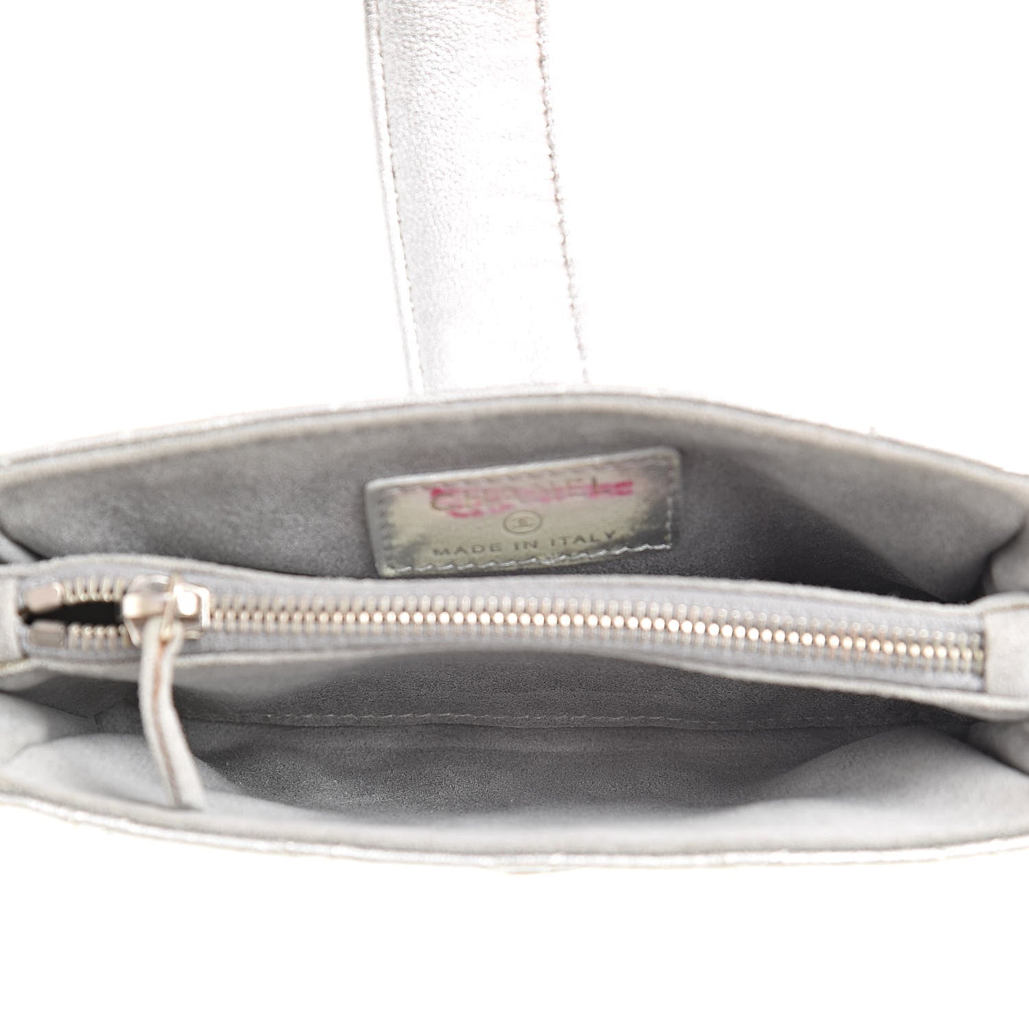 Chanel Metallic Lambskin Quilted Mini Phone Holder Clutch Silver 5 of 13