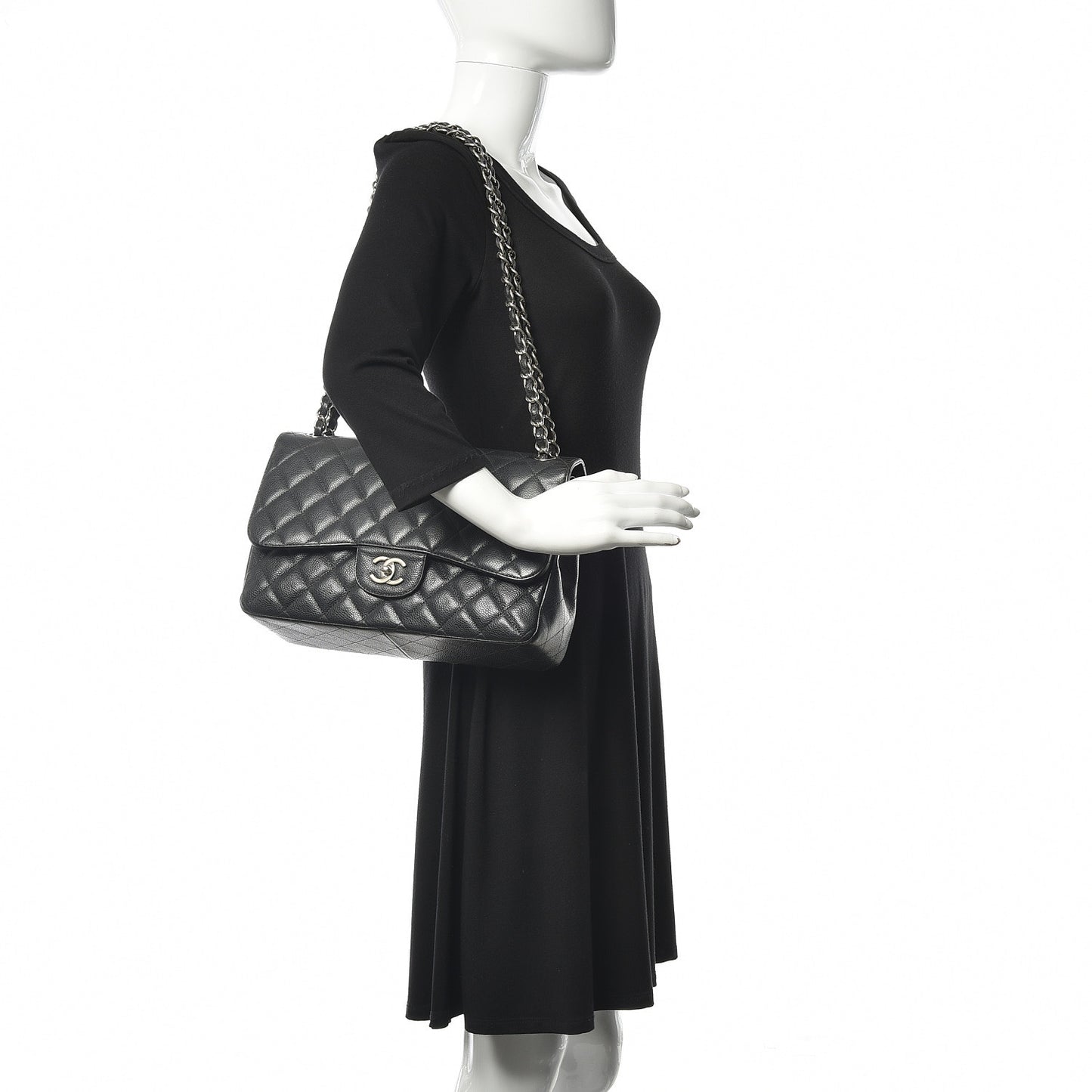 Caviar Quilted Jumbo Double Flap Black
