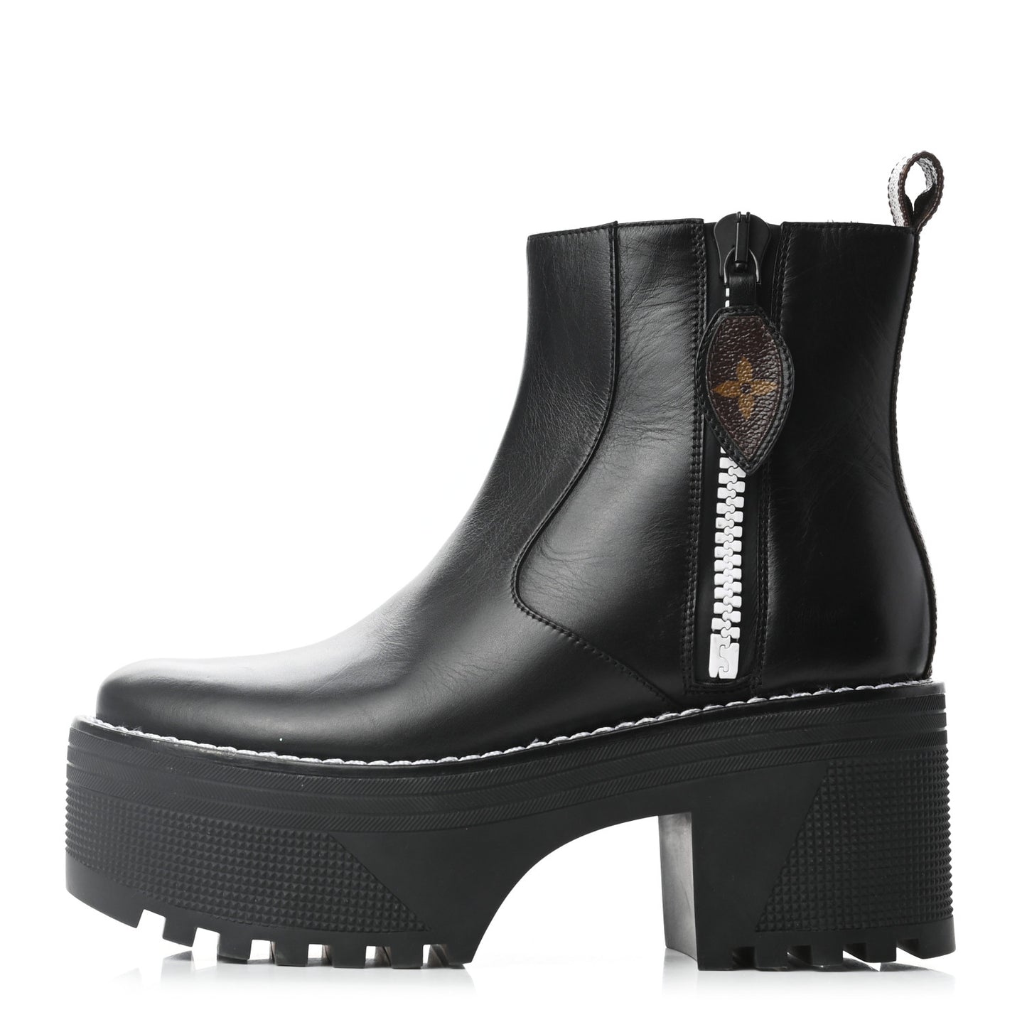 Calfskin Monogram Power Squad Flat Ankle Boots 36 Black