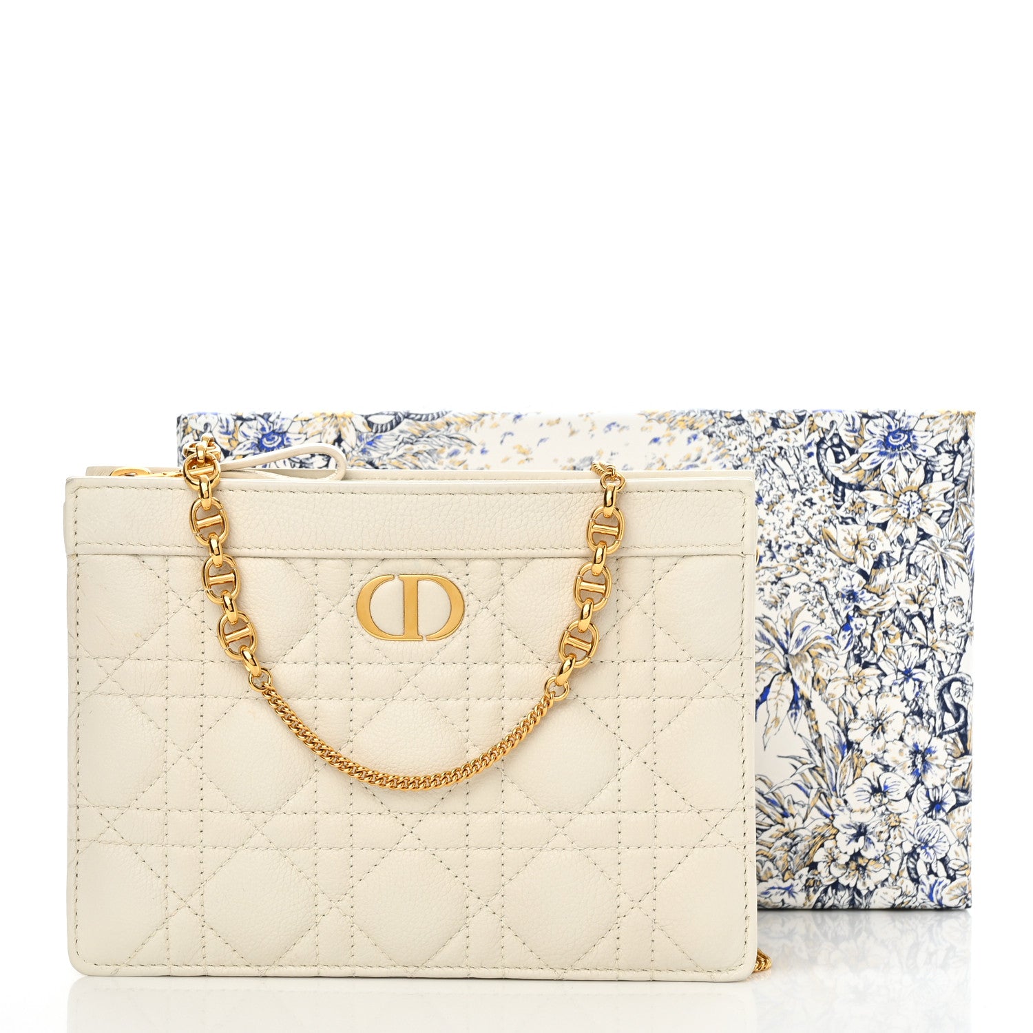 Christian Dior Calfskin Cannage Caro Zipped Pouch With Chain Latte 14 of 14