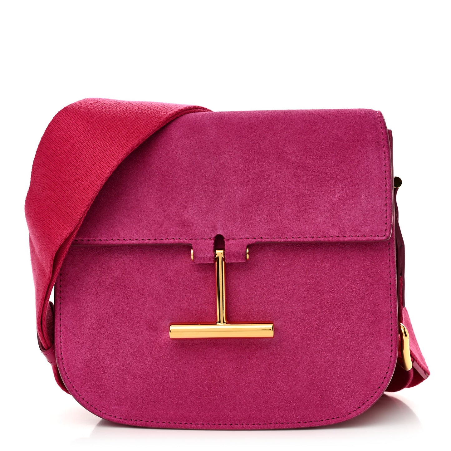 Suede T Clasp Tara Crossbody Bag Berry Pink