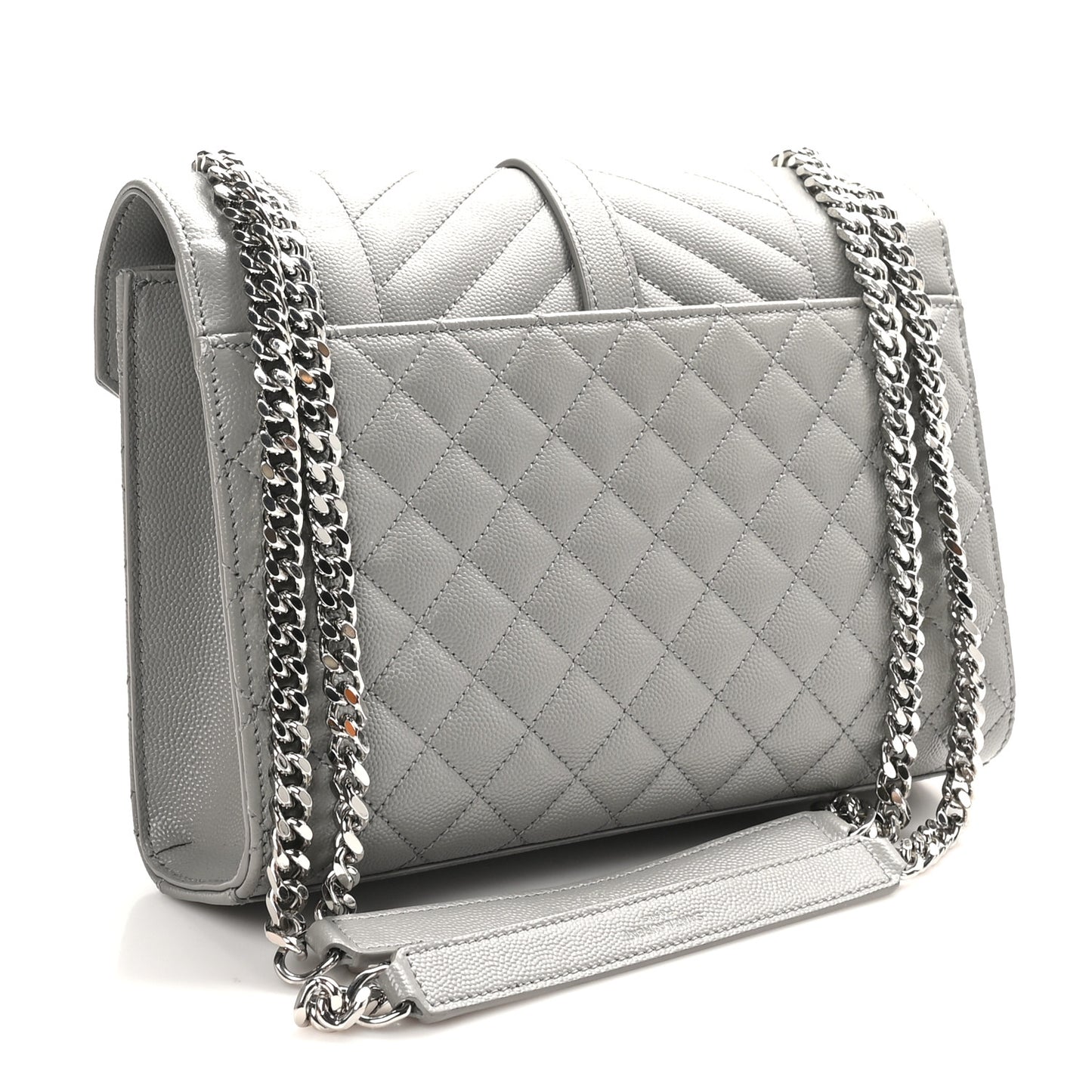 Grain De Poudre Textured Mixed Matelasse Medium Triquilt Monogram Satchel  New Stone Grey
