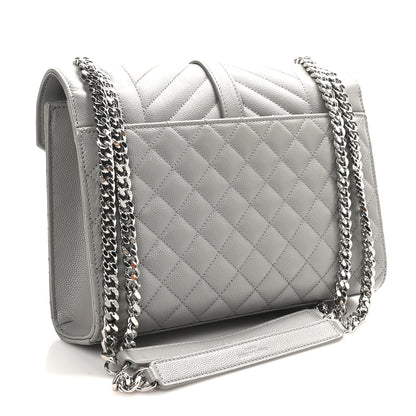 Saint Laurent Grain De Poudre Textured Mixed Matelasse Medium Triquilt Monogram Satchel  New Stone Grey 3 of 12