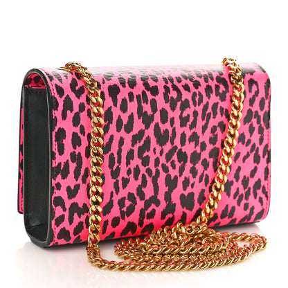 Saint Laurent SAINT LAURENT Calfskin Leopard Small Monogram Kate Satchel Pink Black 2 of 8