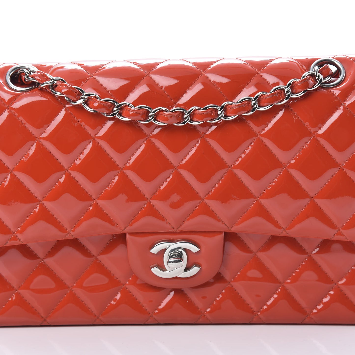 Patent Calfskin Quilted Medium Double Flap Red