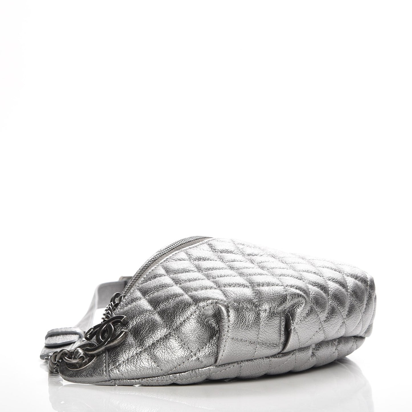 Metallic Goatskin Quilted Banane Waist Bag Fanny Pack Silver