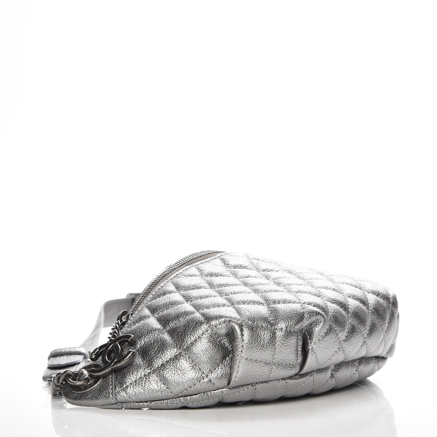 Chanel Metallic Goatskin Quilted Banane Waist Bag Fanny Pack Silver 4 of 9