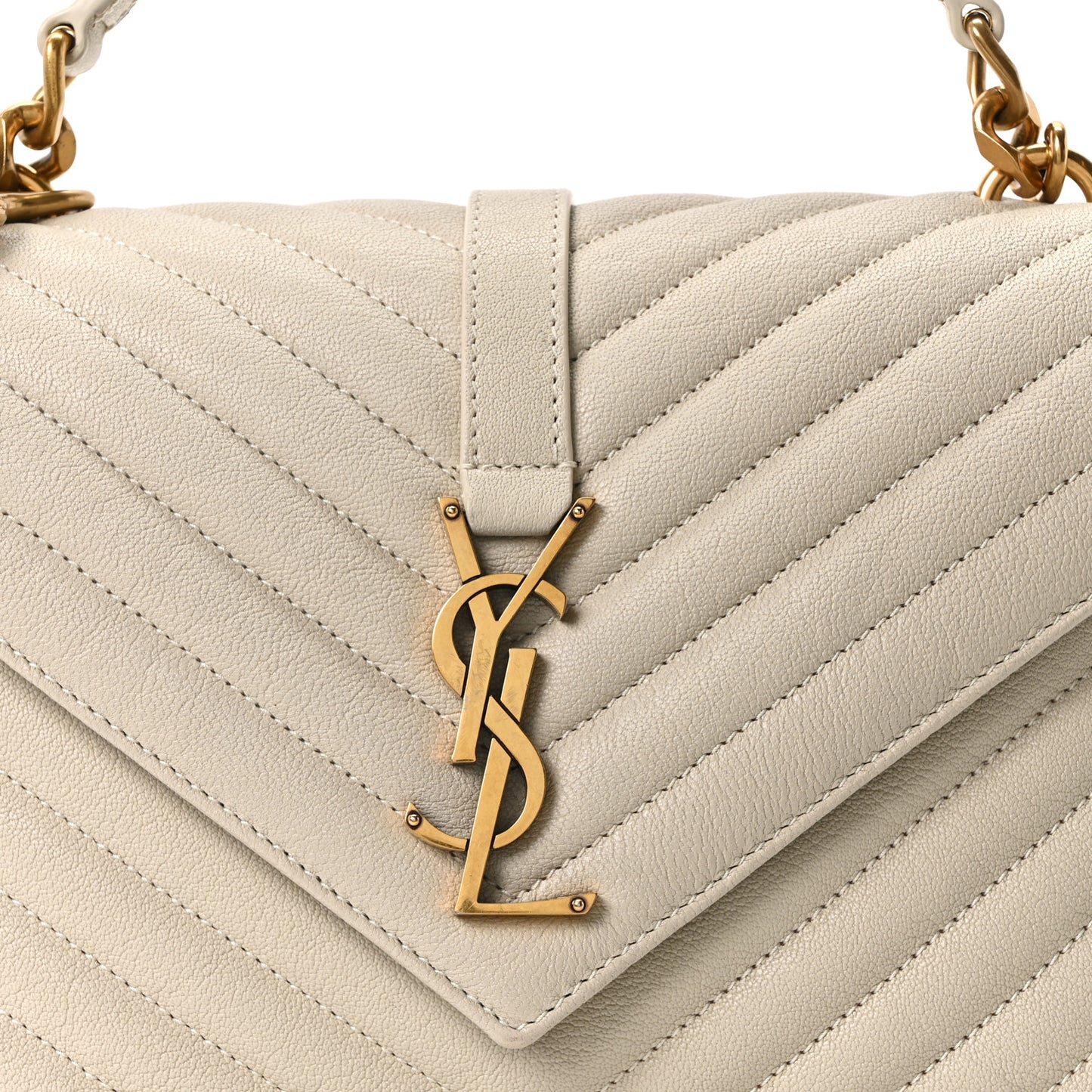 Sheepskin Matelasse Chevron Monogram Medium College Bag Crema Soft