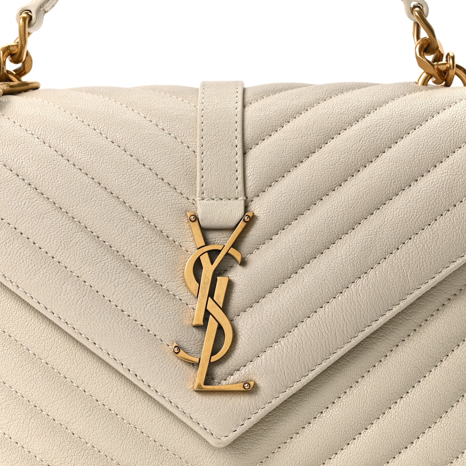 Saint Laurent Sheepskin Matelasse Chevron Monogram Medium College Bag Crema Soft 7 of 9