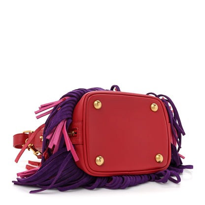 Saint Laurent Calfskin Tri-Color Small Emmanuelle Fringe Bucket Bag Red 4 of 9