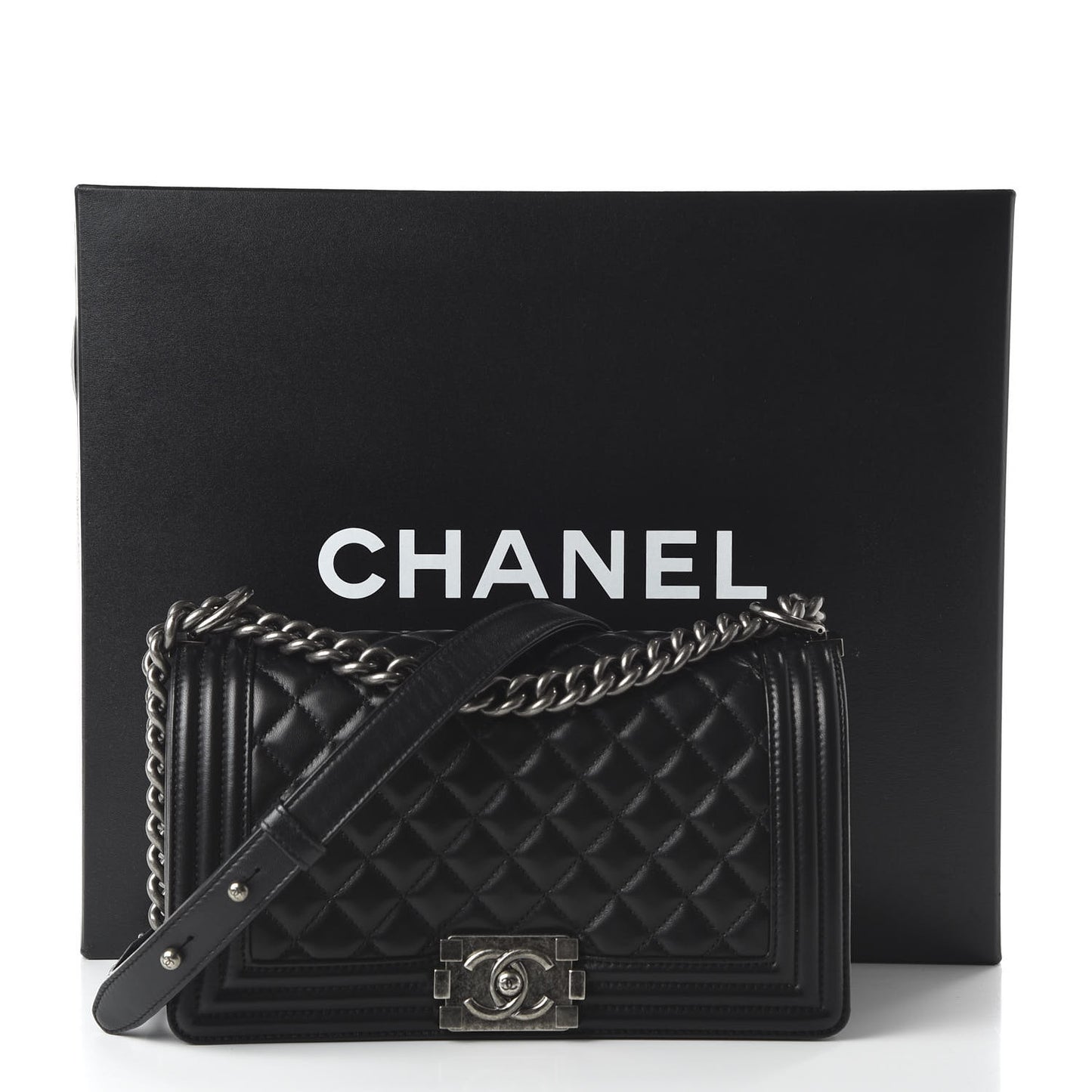 Lambskin Quilted Medium Boy Flap Black